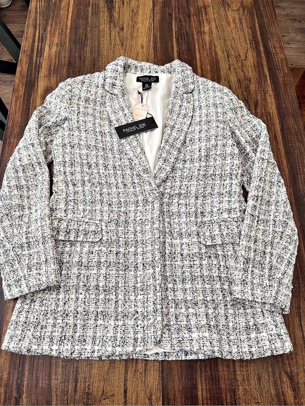 Rachel Zoe Textured Checkered Blazer in Cream & Black Size 6 NWT